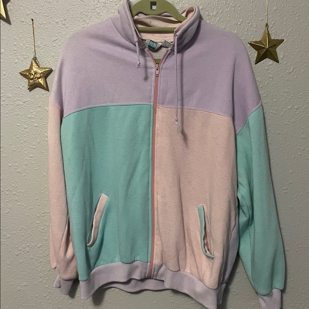 Authentic 80s Pastel Colorblock Zip-Up Jacket